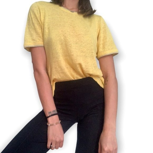 Rag and Bone Yellow Linen-Blend T-Shirt Medium - Picture 2 of 8